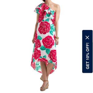 Vineyard Vines Kentucky Derby Run for the Roses one shoulder dress
